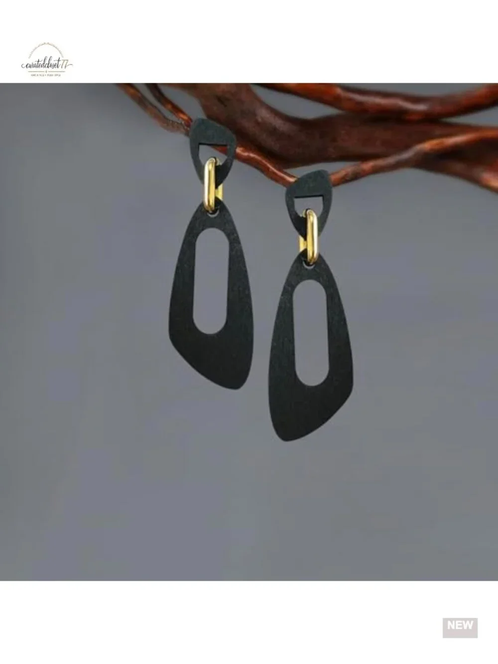 Lightweight Natural Wooden Rectangle Geometry Dangle Drop Earrings